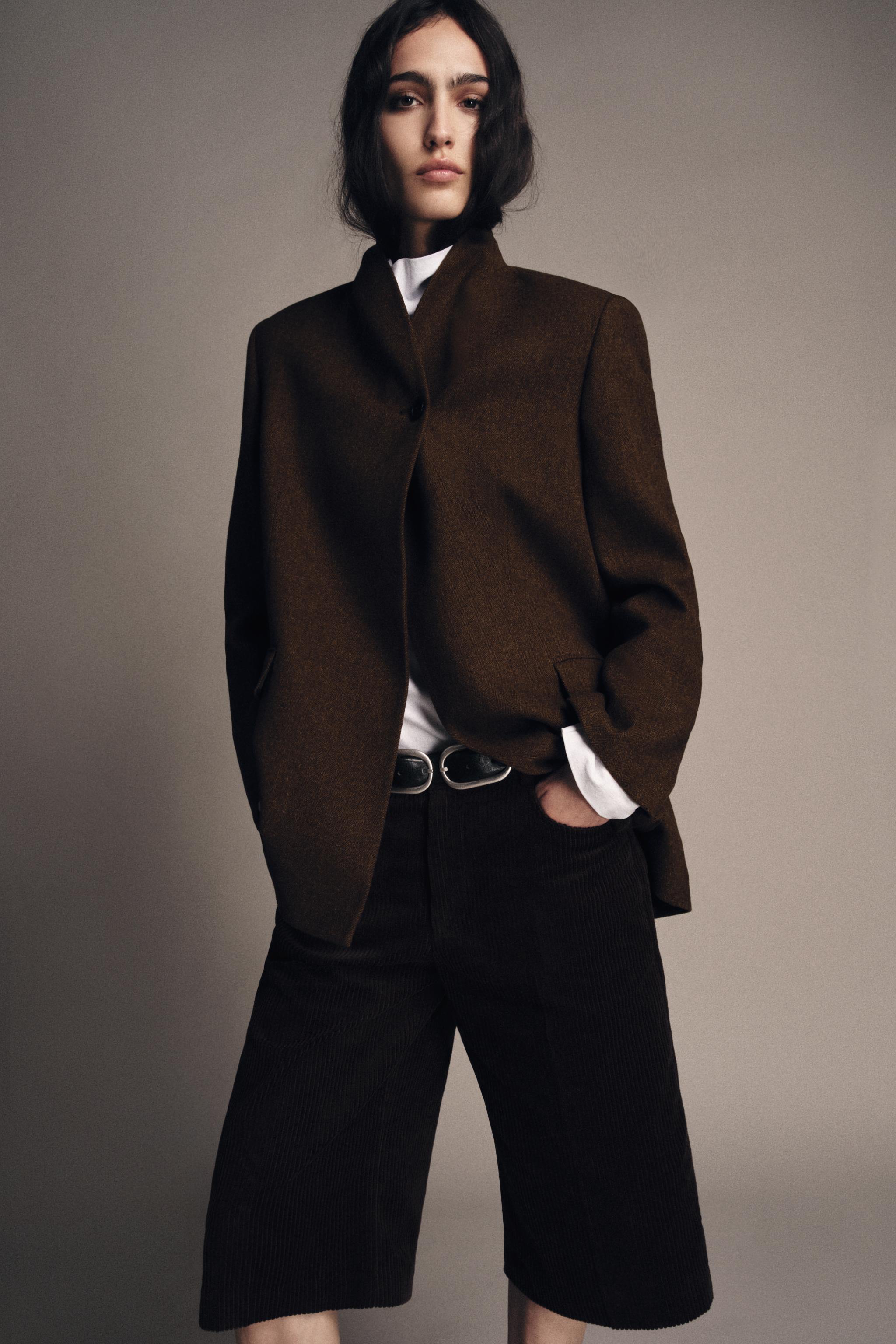 HERRINGBONE WOOL BLEND BLAZER ZW COLLECTION